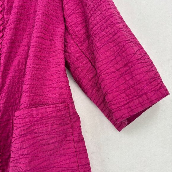 Chicos Open Jacket Size L Fuchsia Pink Embroidered Braided Pleated Texture - Picture 6 of 10